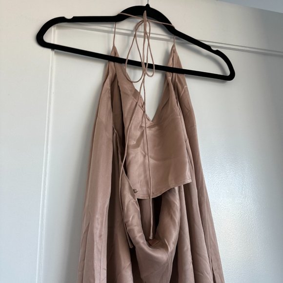 NWOT Lunya Washable Silk Slip Dress Strappy Fringe Side Slits Otium Tan Sz Large - Picture 8 of 8